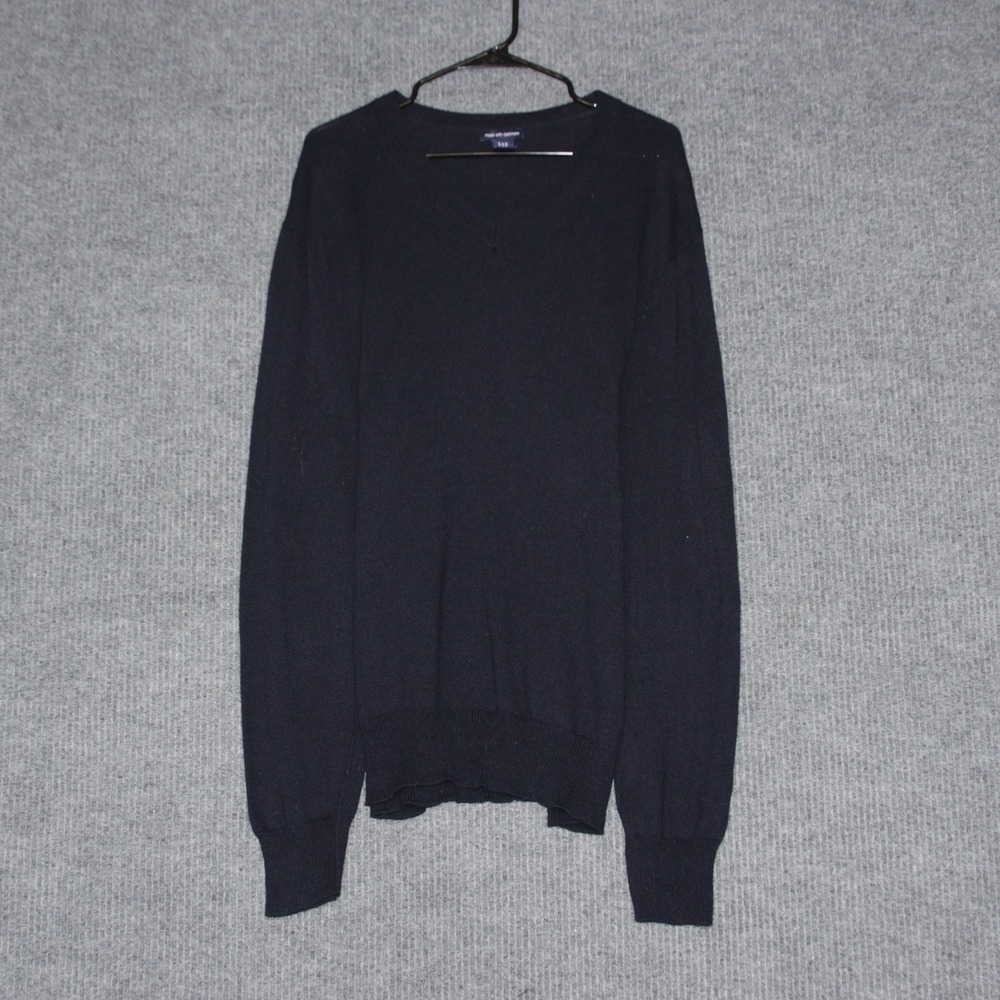 GAP Mens V Neck Sweater L Navy Blue Cozy Casual Cotton Nylon Cashmere Blend
